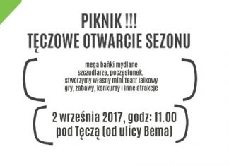 afisz zapraszajacy na piknik Teatru Lalki Tecza przy ul. Bema