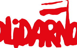 CZerwony napis "Solidarność" na białym tle - logo NSZZ "Solidarność"