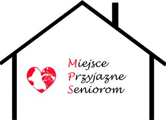 zarys domu z wpisem Miejsca Przyjazne Seniorom