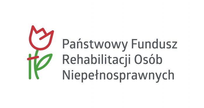 Logo PFRON-u: schematycznie narysowany tulipan, którego łodyga opiera się na słupku.